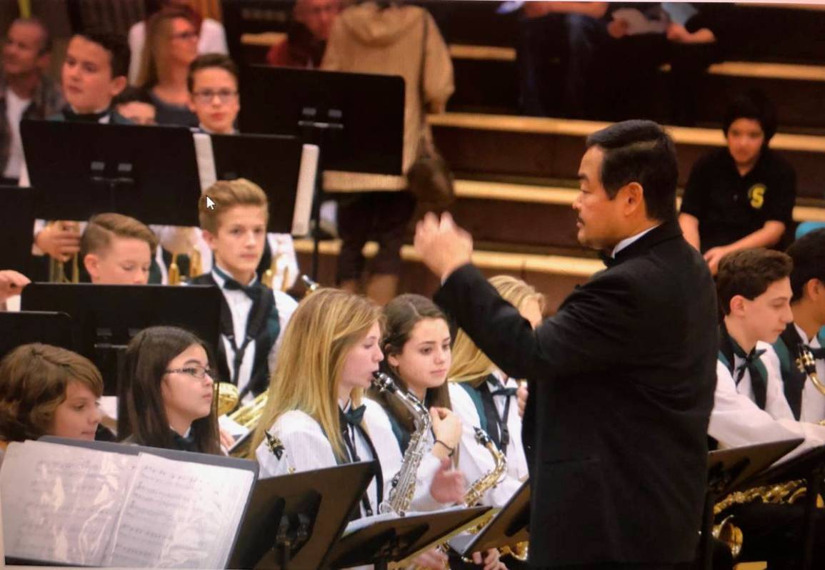 Mark Nekoba conducts a Schofield Middle School band. (Photo courtesy of Mark Nekoba)