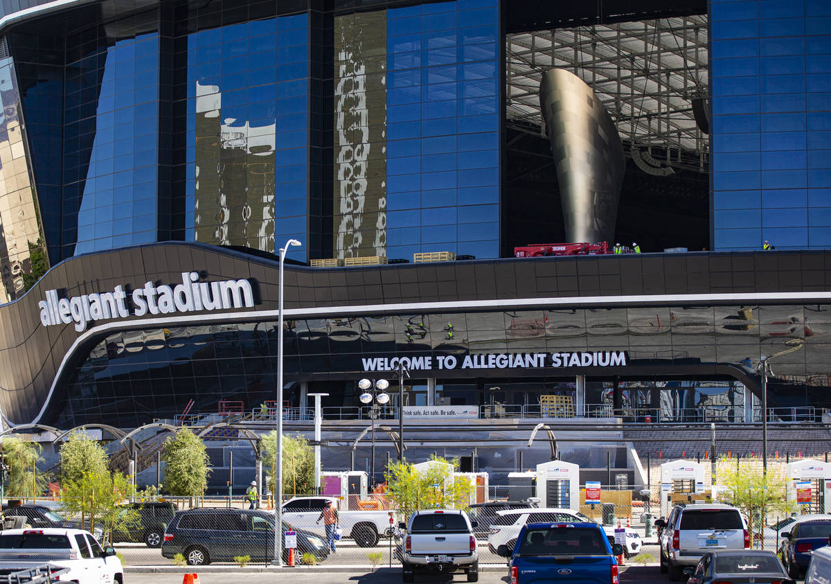 Construction continues on Allegiant Stadium in Las Vegas on Thursday, June 11, 2020. (Chase Ste ...