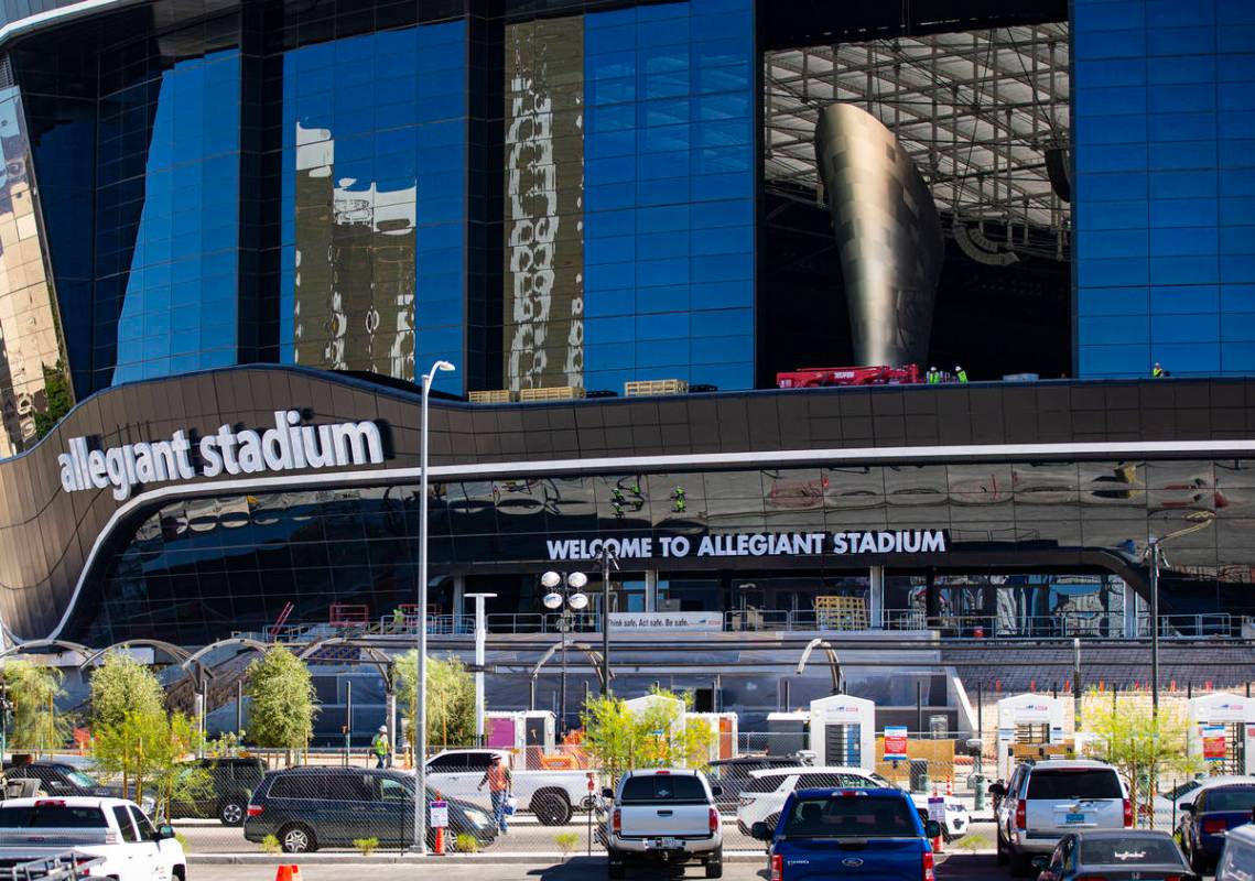 Construction continues on Allegiant Stadium in Las Vegas on Thursday, June 11, 2020. (Chase Ste ...