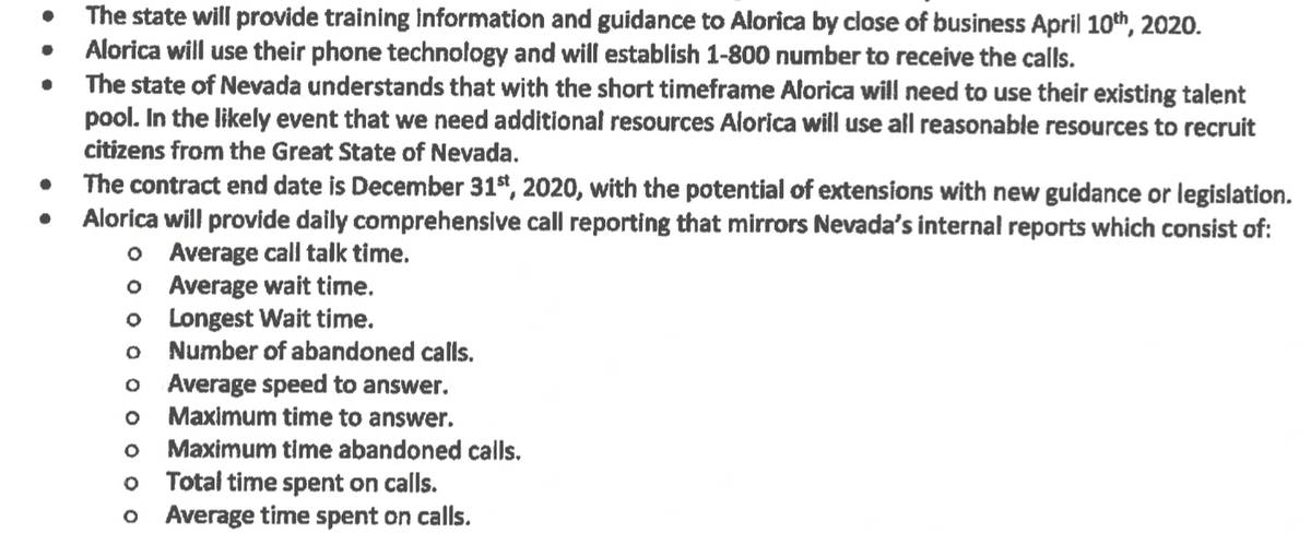 Excerpt from Alorica's "Source of Work" page within its contract with DETR.