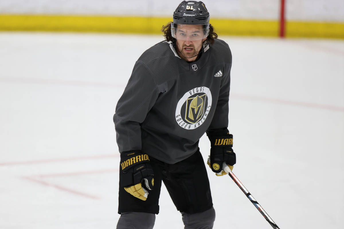 Vegas Golden Knights right wing Mark Stone (61) during a team practice at City National Arena i ...