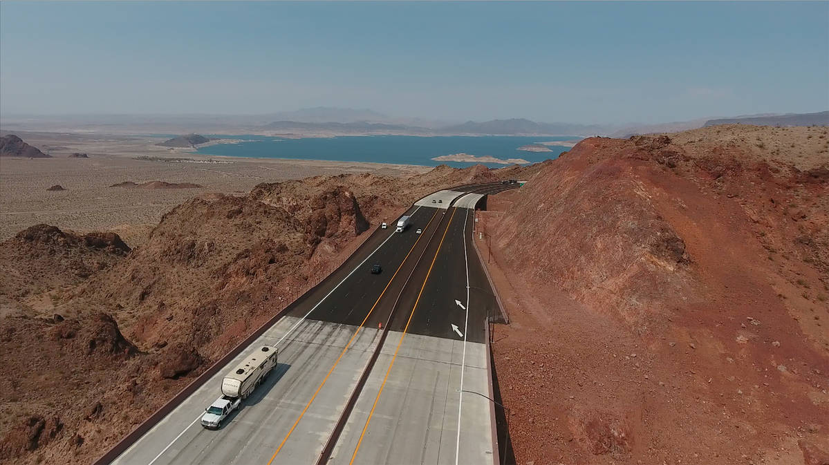 A segment of the new Interstate 11 near the scenic turnout that offers views of Lake Mead as se ...