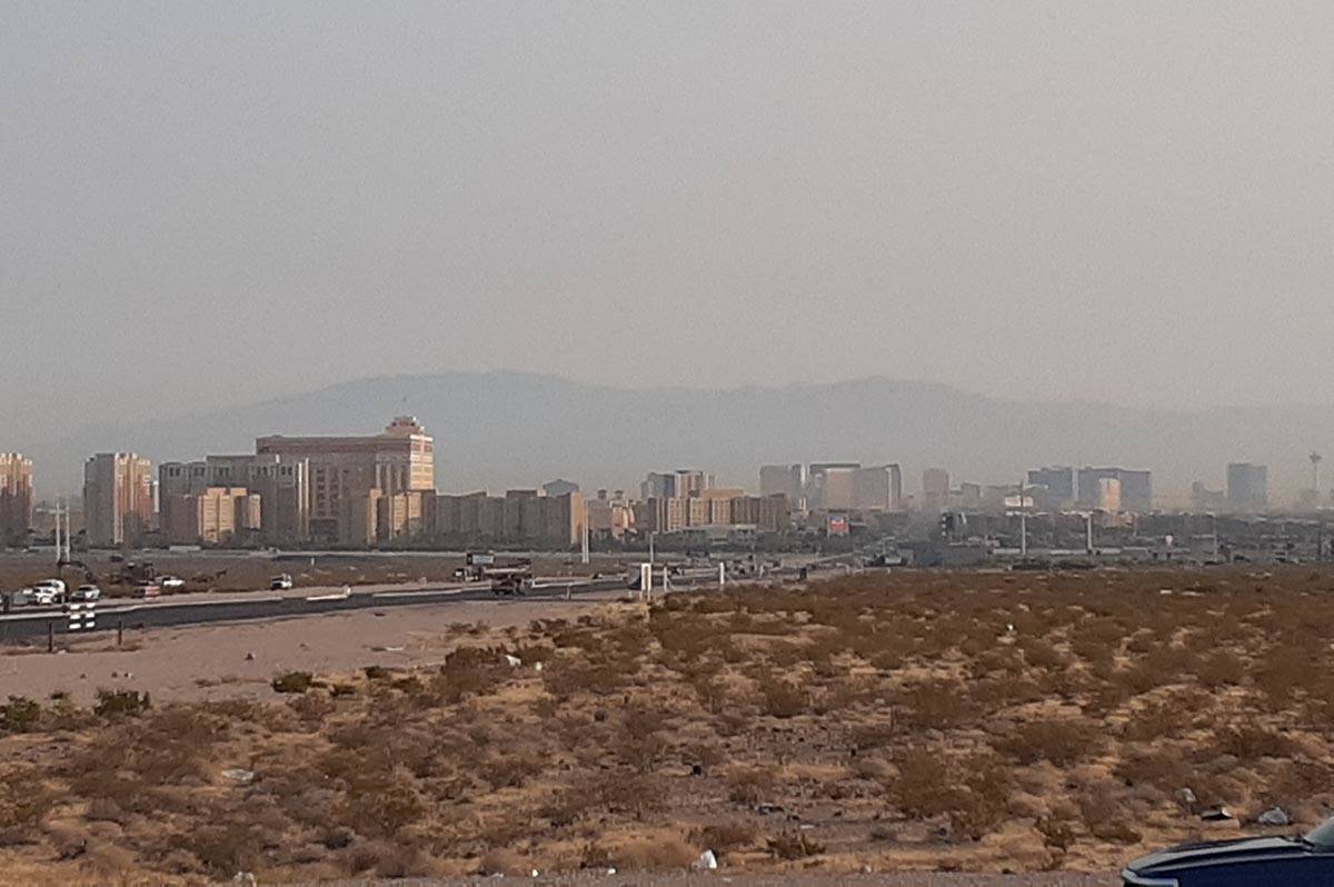 Haze in the sky over Las Vegas on Monday, Aug. 3, 2020, in a picture taken near Starr Avenue an ...