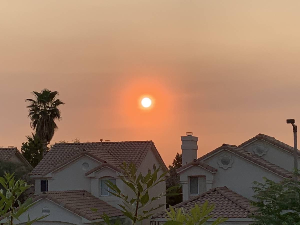 The sun peeps through hazy skies in Las Vegas on Monday, Aug. 3, 2020. (Las Vegas Fire Department)