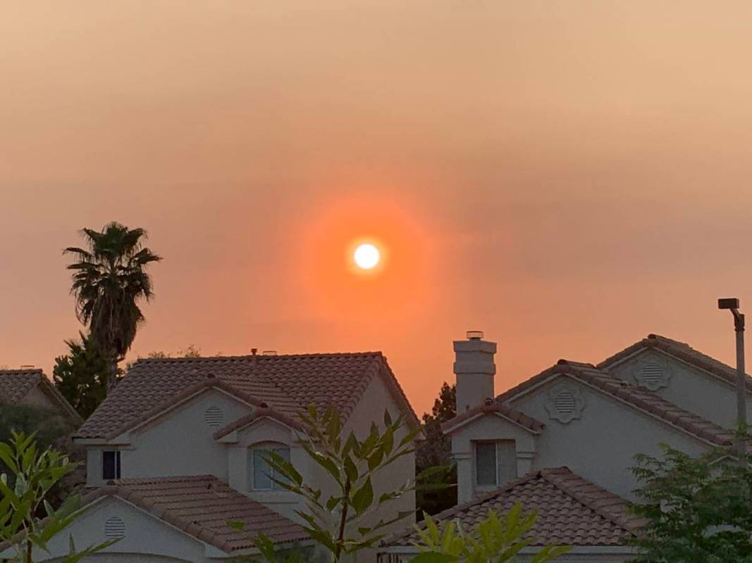 The sun peeps through hazy skies in Las Vegas on Monday, Aug. 3, 2020. (Las Vegas Fire Department)