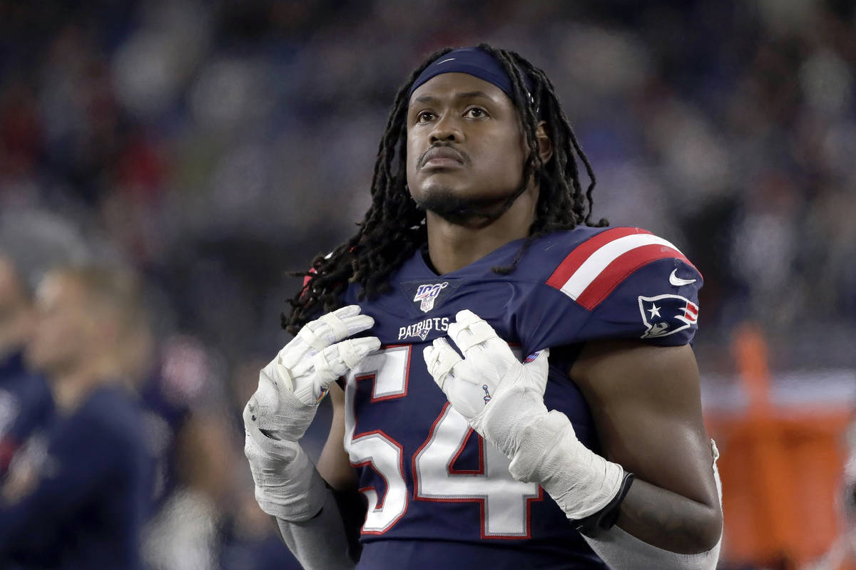 FILE - In this Oct. 10, 2019, file photo, New England Patriots linebacker Dont'a Hightower watc ...