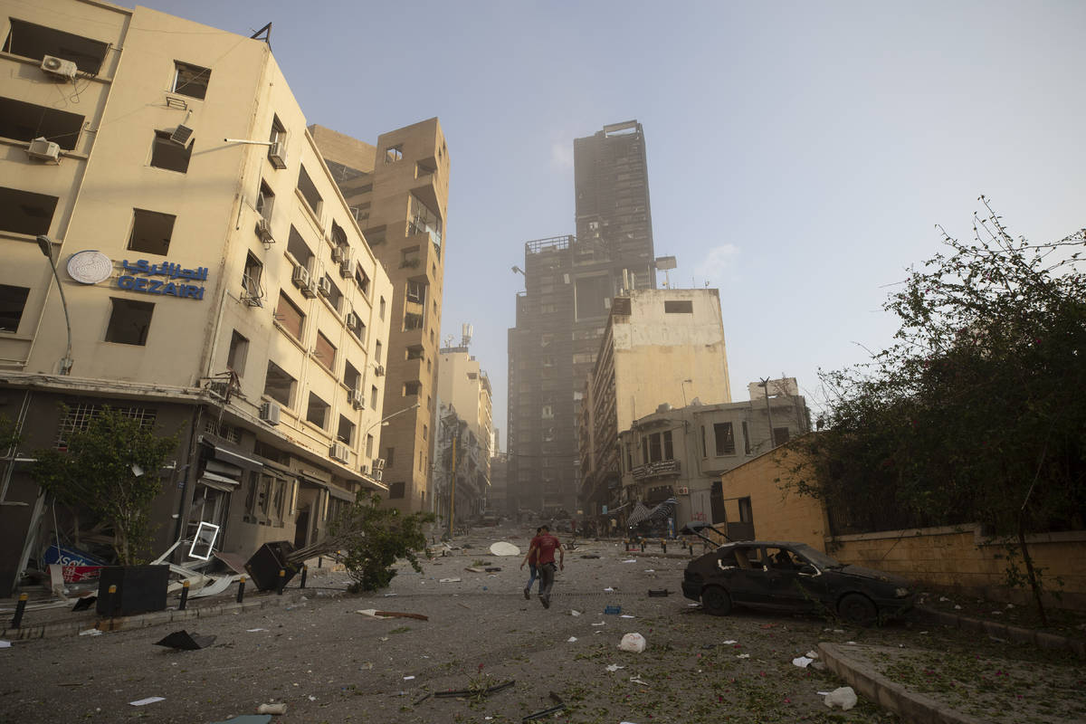 Aftermath of a massive explosion is seen in in Beirut, Lebanon, Tuesday, Aug. 4, 2020. Massive ...