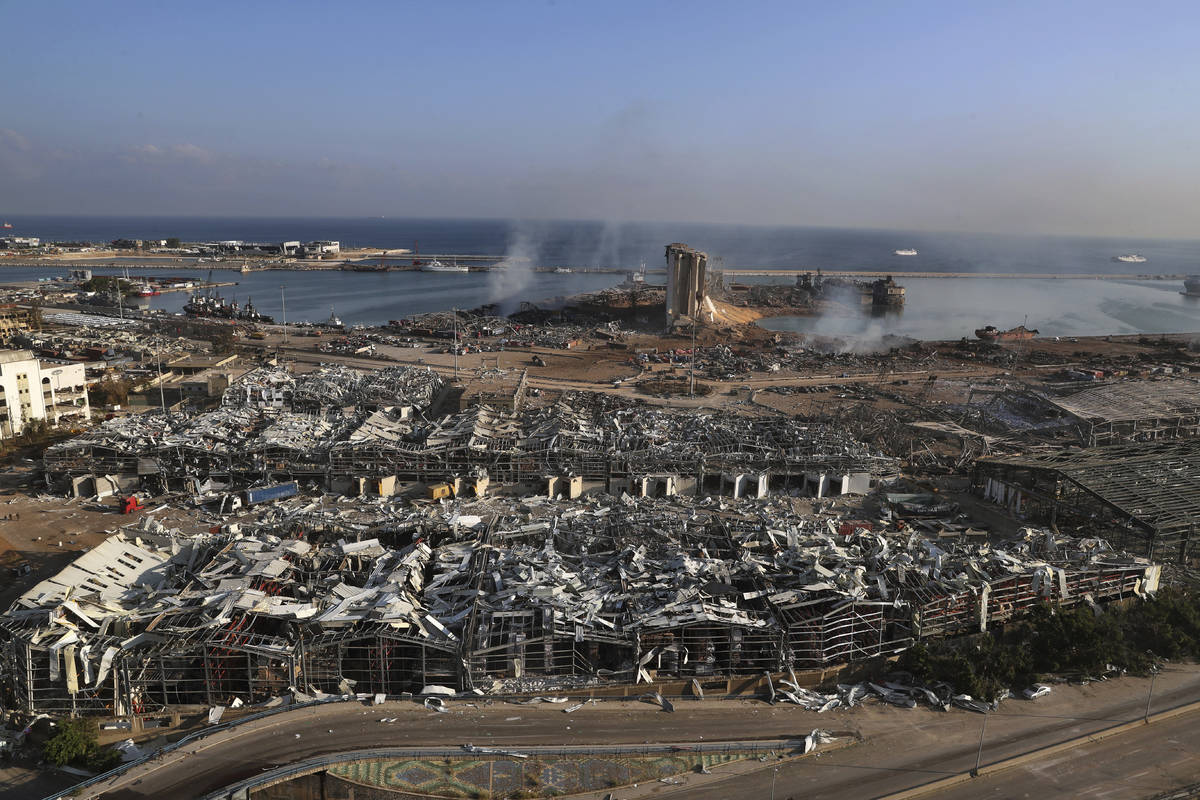 This photo shows a general view of the scene of an explosion that hit the seaport of Beirut, Le ...