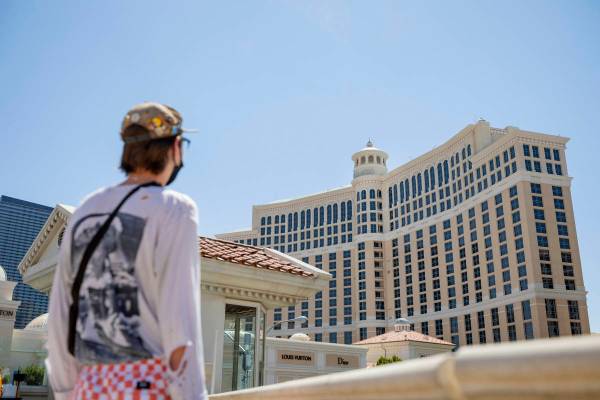 A view of the Bellagio is seen on the Strip, Thursday, Aug. 6, 2020, in Las Vegas. (Elizabeth B ...