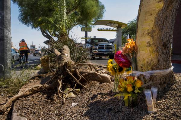 A small memorial sits near downed tree limbs where two teenage girls were struck and killed by ...