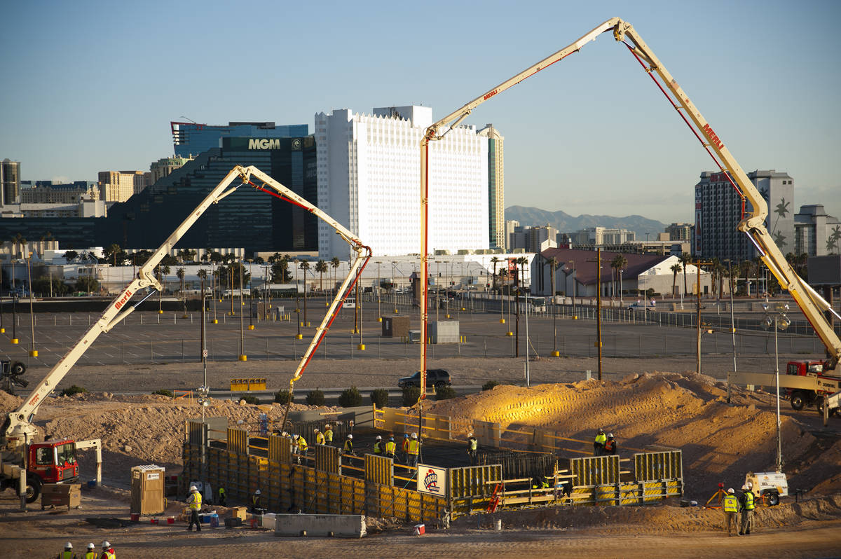 Construction begins as the foundation is poured for the SkyVue observation wheel on the Strip a ...