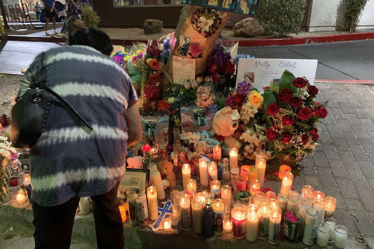 Las Vegas police estimate 200 people donned blue shirts Friday night and mourned Nelly Amaya-Ra ...
