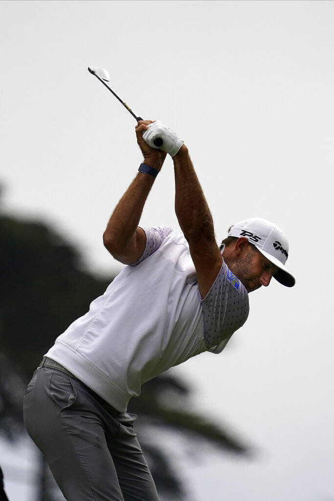 Dustin Johnson hits his tee shot on the second hole during the third round of the PGA Champions ...