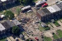 This photo provided by WJLA-TV shows the scene of an explosion in Baltimore on Monday, Aug. 10, ...