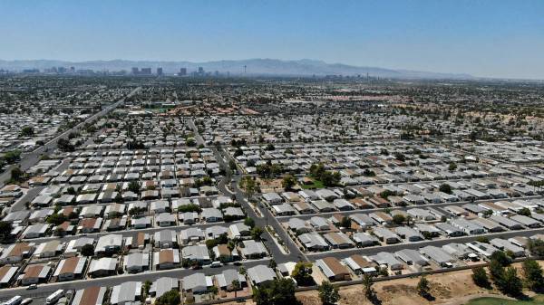 An aerial view of manufactured housing near East Desert Inn Road in east Las Vegas on Wednesday ...