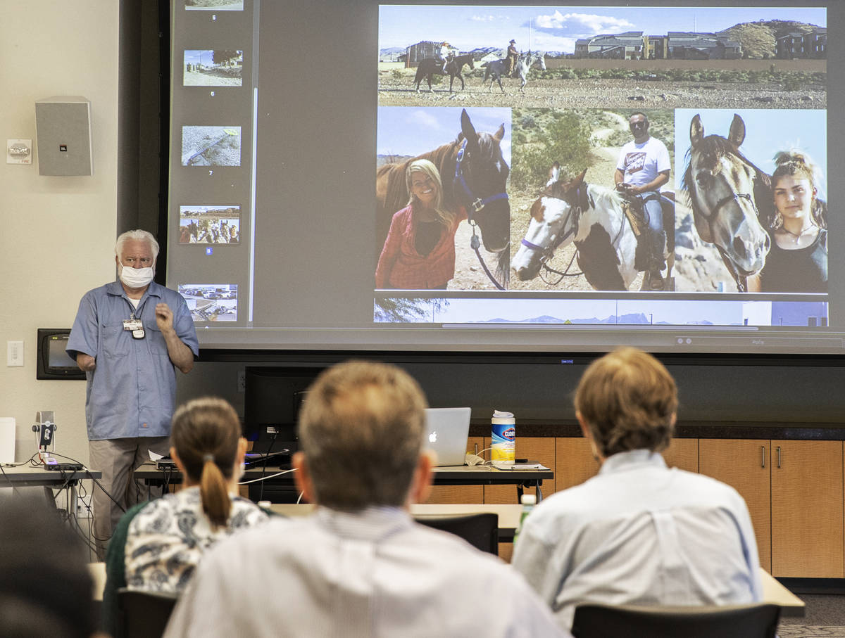 Jeffrey Peters, top/left, speaks during a “Live & On Line” meeting of The Concerned Citizen ...