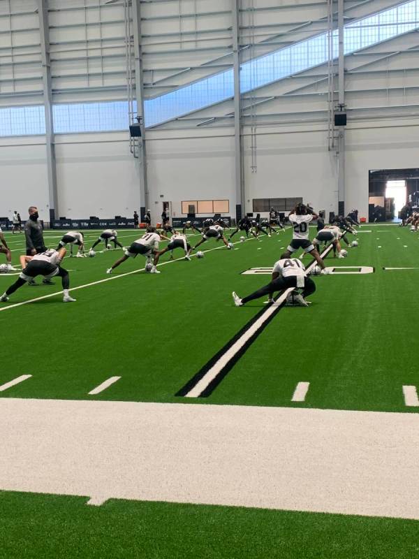 The Las Vegas Raiders practice during NFL training camp at Intermountain Healthcare Performance ...