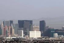 A haze hangs over the Strip as seen from Henderson on Thursday, Aug. 13, 2020, in Las Vegas. Sm ...