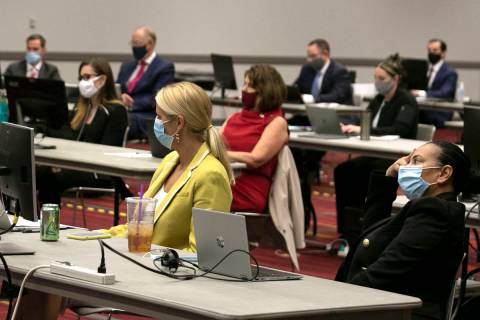 Attorneys in a trial over marijuana dispensary licenses listen during closing arguments at the ...