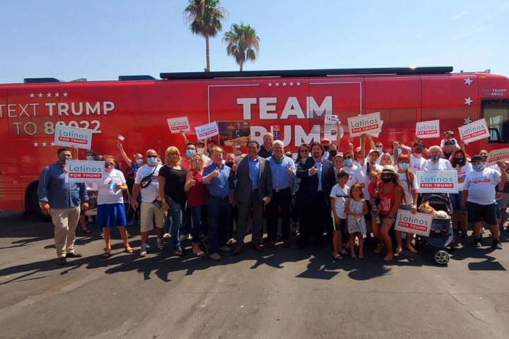 The “Team Trump On Tour” bus moved through Nevada Monday. Campaign surrogates touted Trump' ...