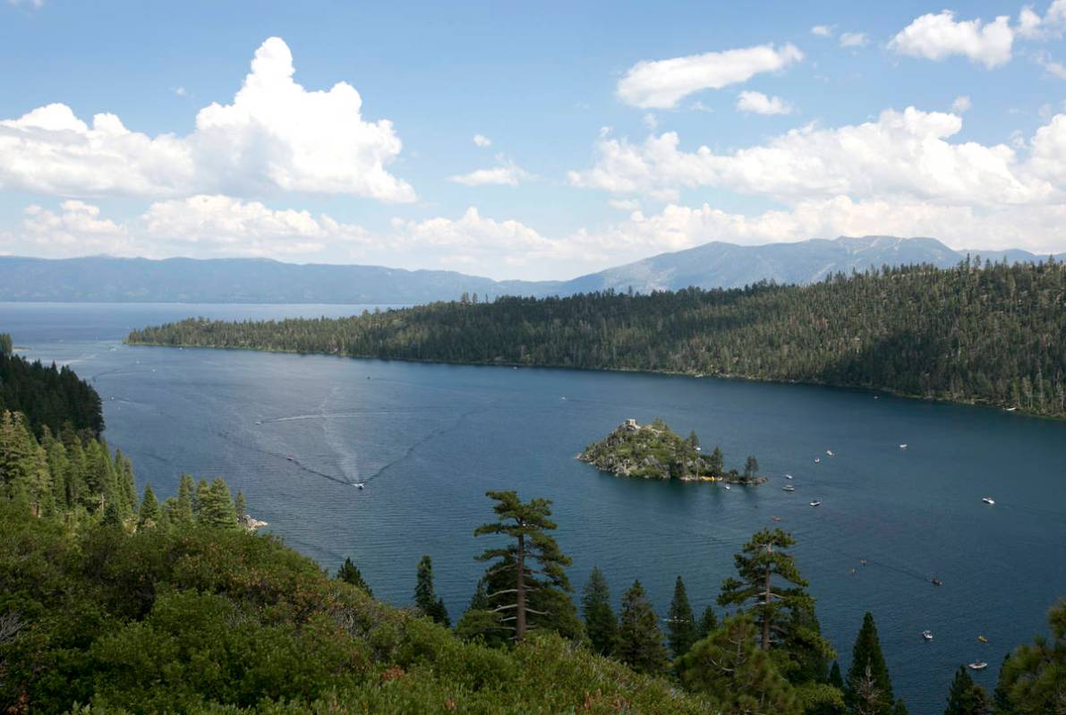 FILE - In this Aug. 8. 2017, file photo, boats ply the waters of Emerald Bay, near South Lake T ...