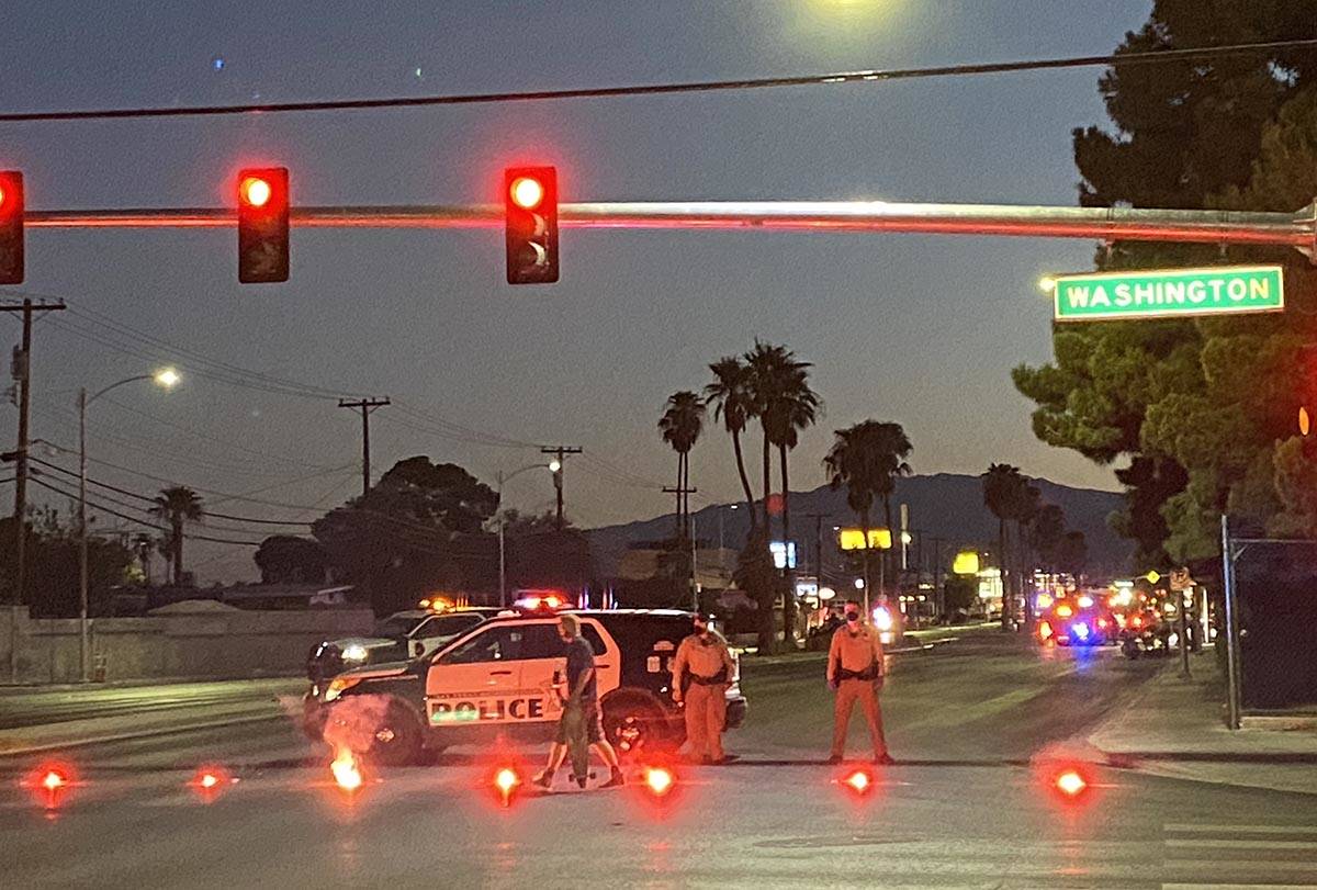 Las Vegas police investigate a fatal two-vehicle hit-and-run crash on North Decatur Boulevard n ...