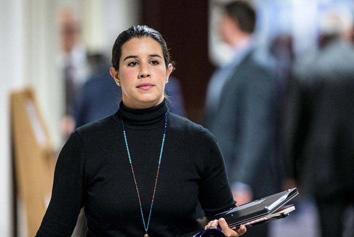 Sen. Yvanna Cancela, D-Nev., walks to the Senate Chamber during the second day of the Nevada Le ...