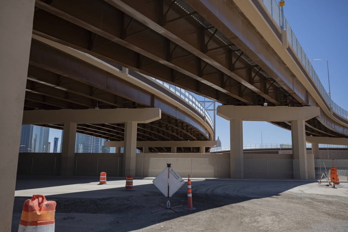 The newly finished road project to connect Valley View Boulevard and Harmon Avenue is seen in L ...