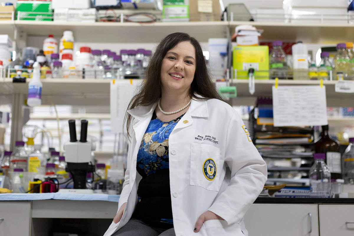 Dr. Amy Stone, assistant professor of microbiology and immunology at Touro University Nevada, p ...
