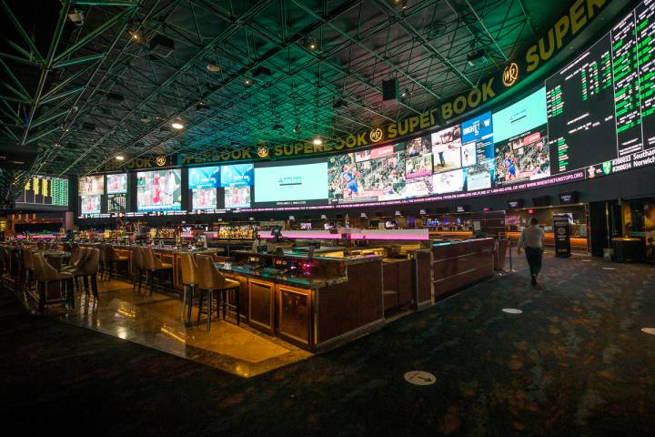 The Westgate Sportsbook on the first day of the casino reopening after the coronavirus pandemic ...