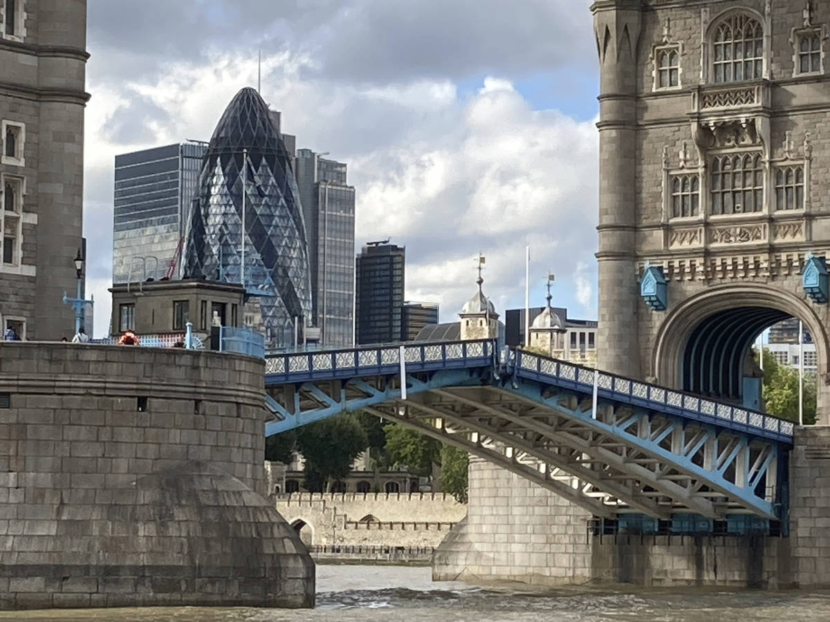 Tower Bridge crossing the River Thames is stuck open, leaving traffic in chaos as the iconic ri ...