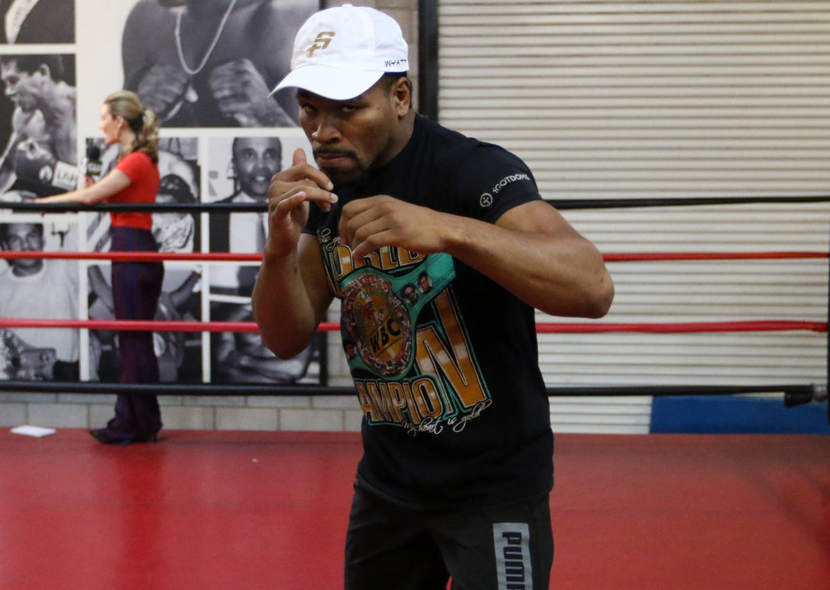 Boxing's WBC welterweight world champion Shawn Porter warms up during an open workout event at ...