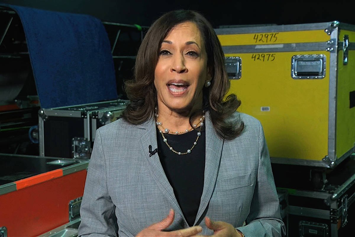 In this image from video, Democratic vice presidential candidate Sen. Kamala Harris. (Democrati ...