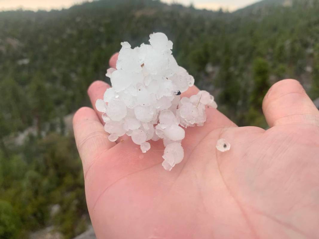 Hail is seen Sunday, Aug. 23, 2020, after a storm on Mount Charleston. (David Guzman/Las Vegas ...