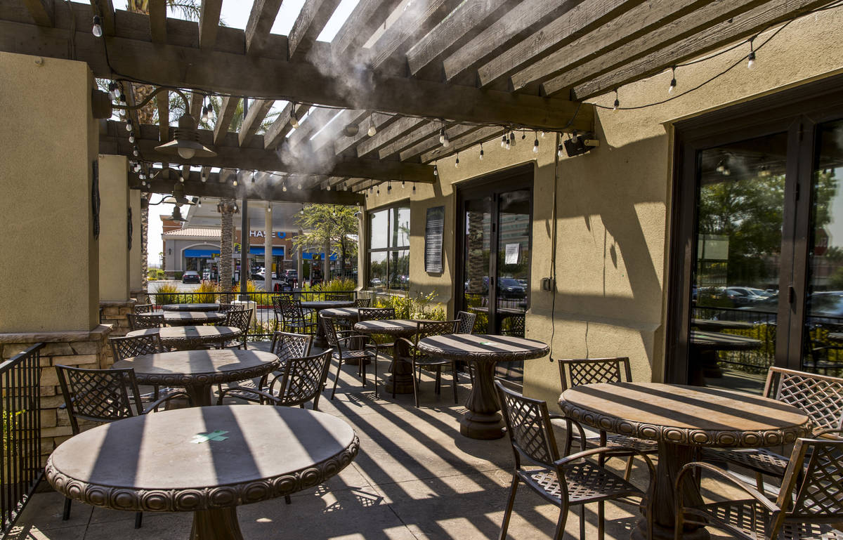 Exterior patio with misters at the Market Grille Cafe which is still thriving during the Corona ...