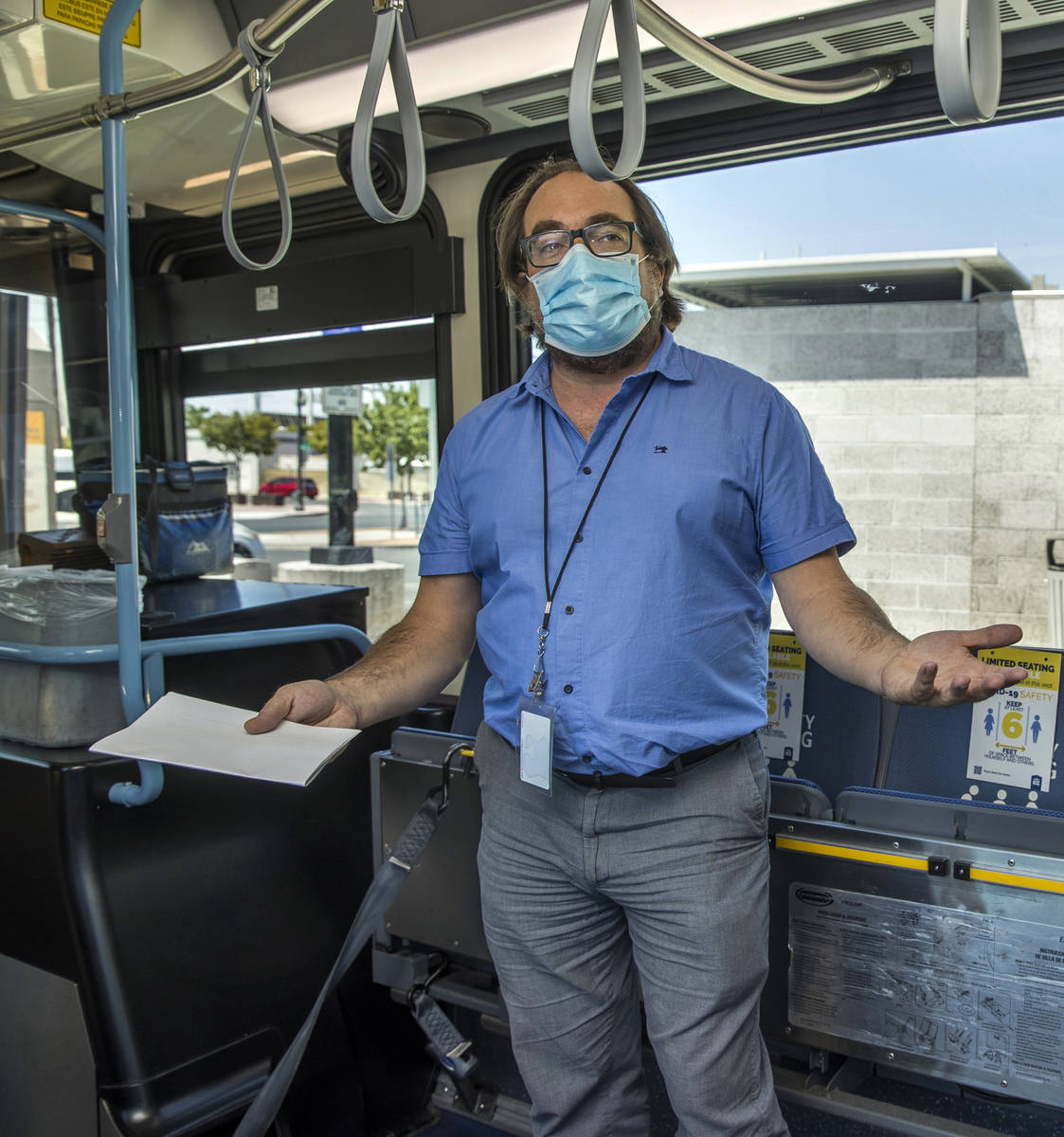 Francis Julien, deputy CEO with the Regional Transportation Commission, shows some of the secur ...