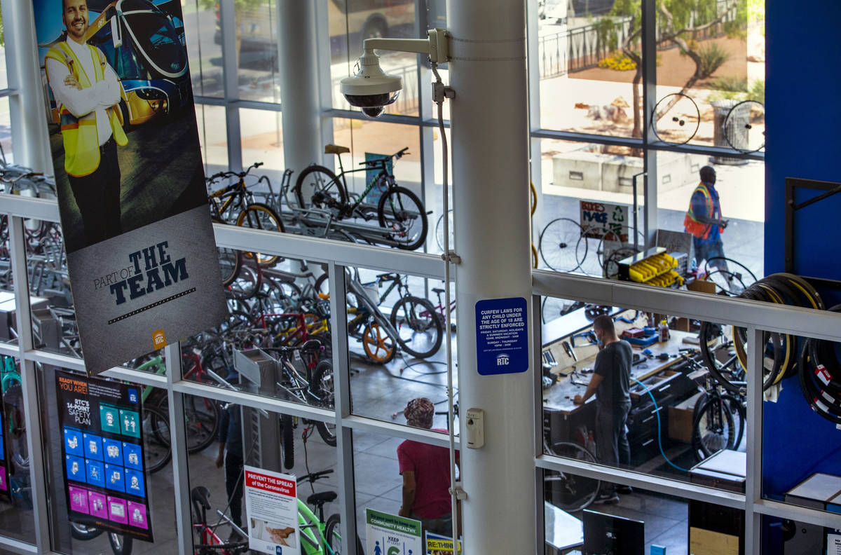 The RTC has increased safety measures, including this camera near the bicycle repair area at th ...