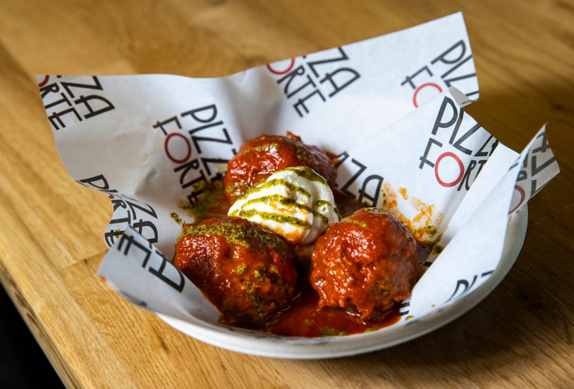 Polpette, or meatballs, with ricotta at Pizza Forte in the University Gateway Building off of M ...