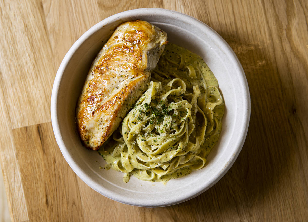 Fettucine with pesto and chicken at Pizza Forte in the University Gateway Building off of Maryl ...