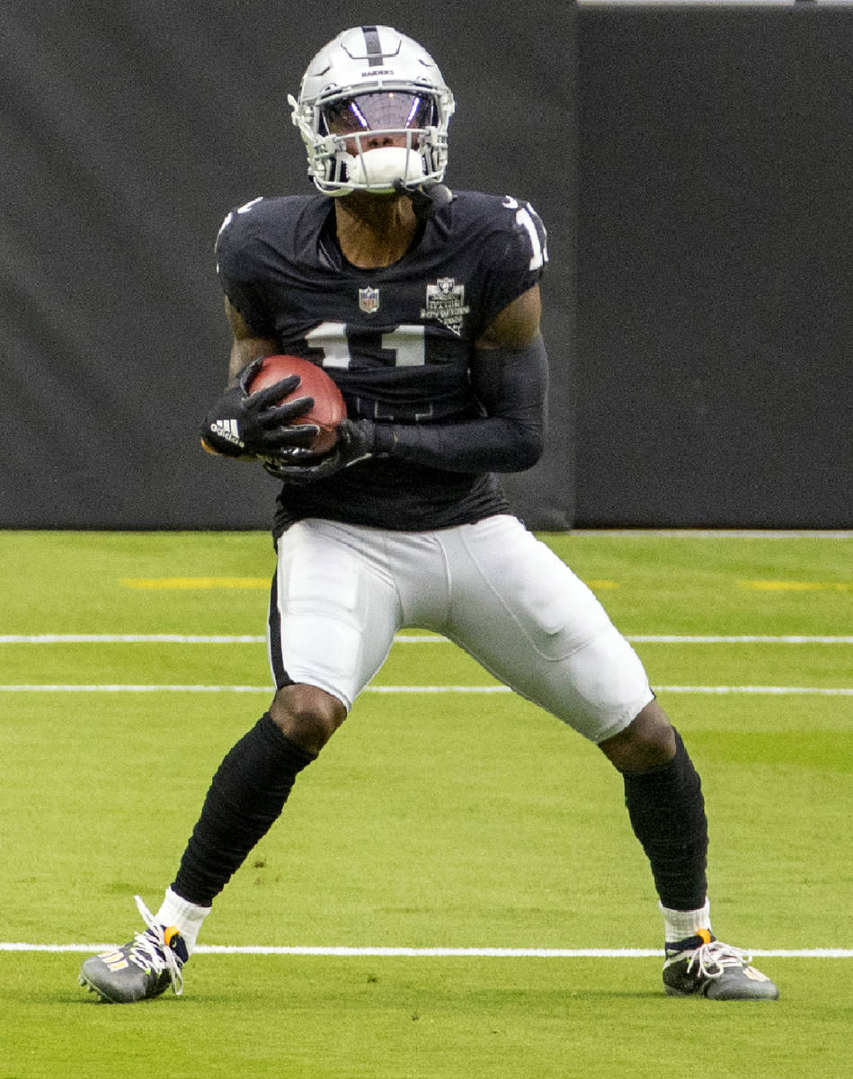 Las Vegas Raiders wide receiver Henry Ruggs III (11) catches a punt for a return during warm up ...