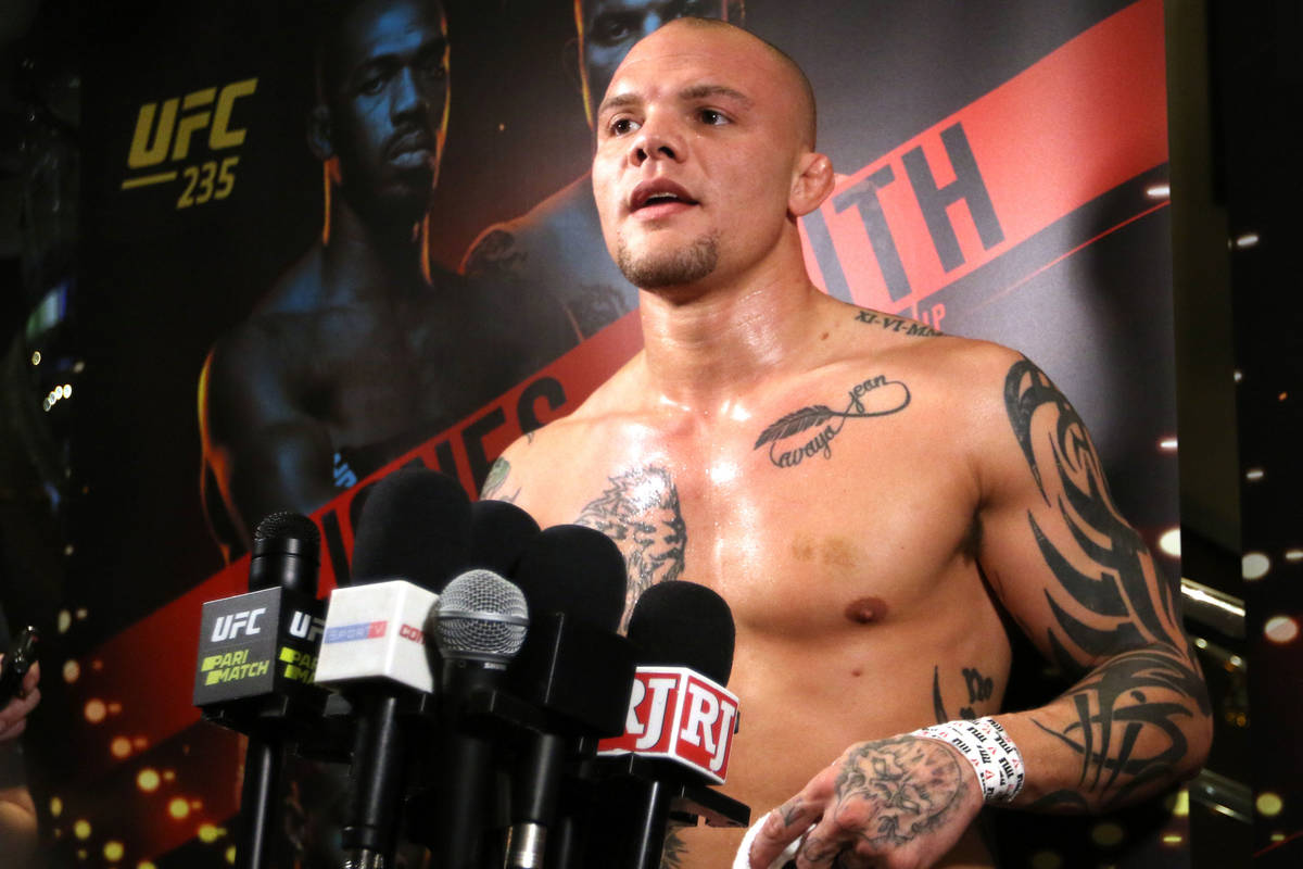 In this Feb. 28, 2019, file photo, UFC light heavyweight title challenger Anthony Smith answers ...