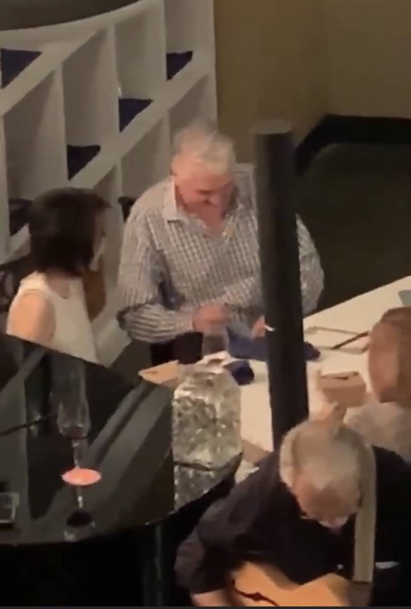 Gov. Steve Sisolak is shown with his wife, Kathy, and another couple in a screen grab from a vi ...