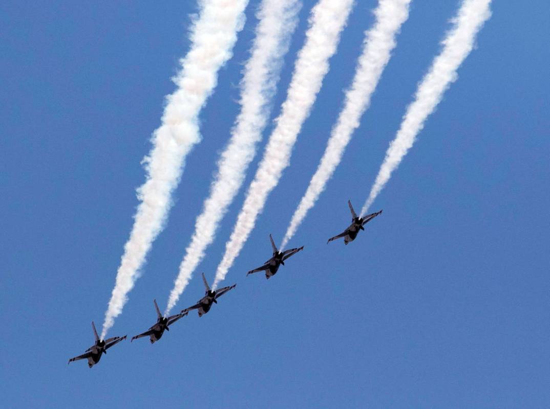 The U.S. Air Force Air Demonstration Squadron "Thunderbirds" do a flyover Red Rock Ca ...