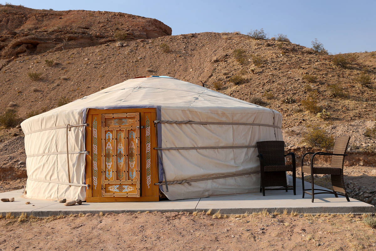 An authentic Mongolian ger at Camel Safari in Bunkerville. The gers can be rented for day use a ...