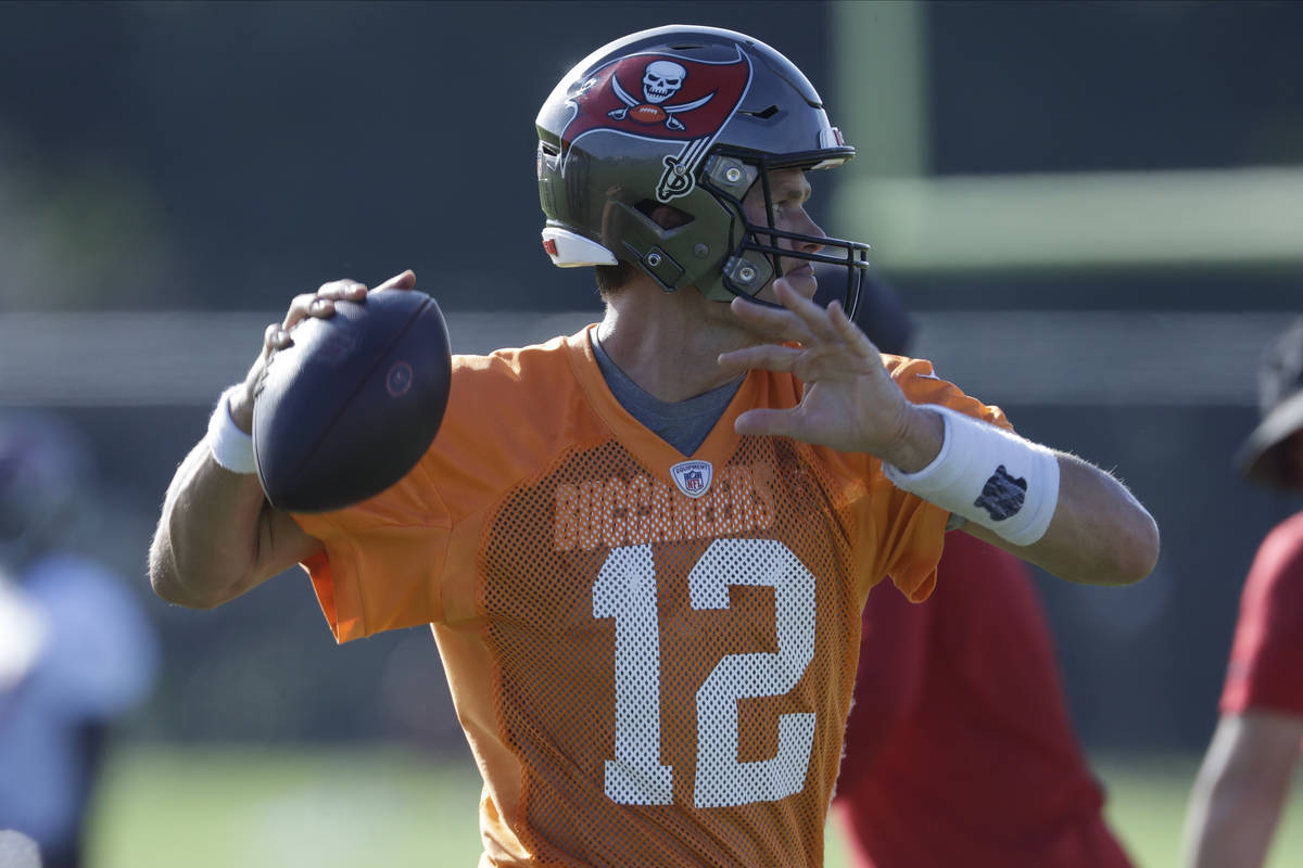 Tampa Bay Buccaneers quarterback Tom Brady (12) during an NFL football organized team activity ...