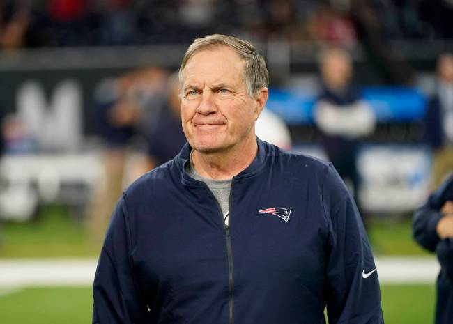FILE - New England Patriots head coach Bill Belichick is shown before an NFL football game agai ...