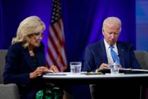 Democratic presidential candidate former Vice President Joe Biden, and his wife Jill Biden rece ...