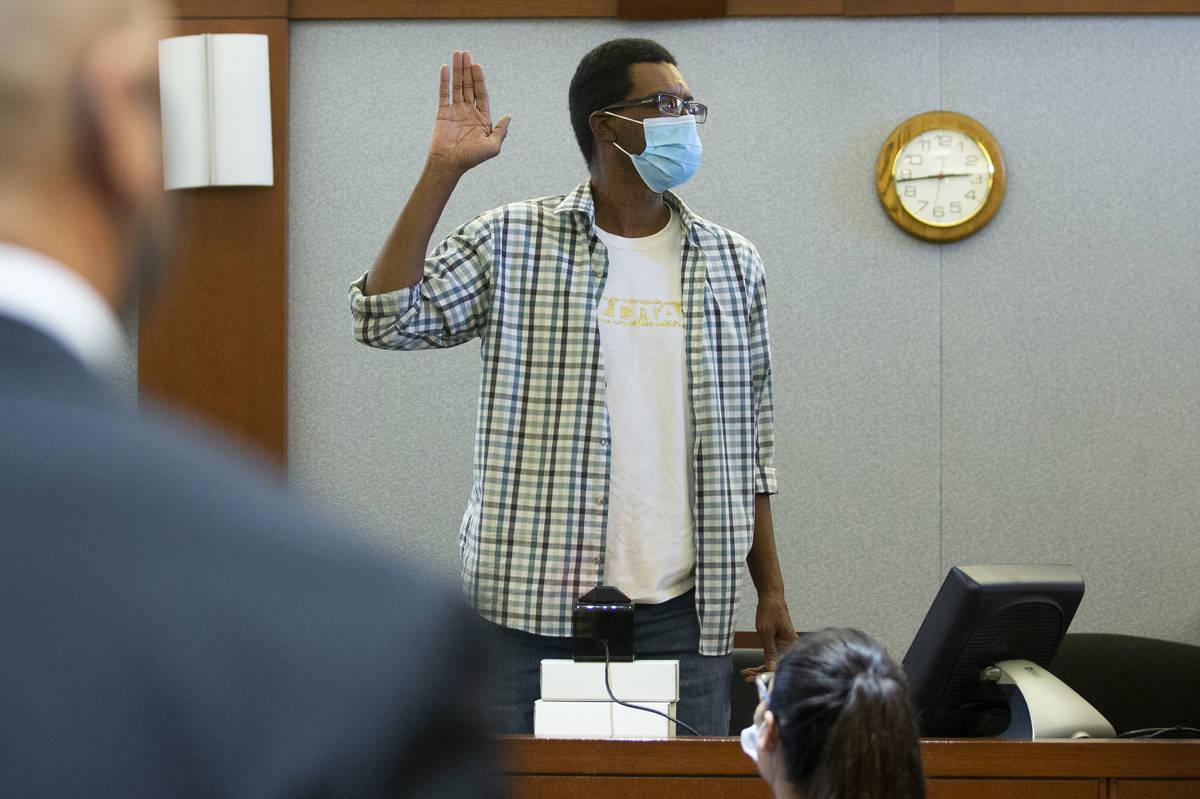 Victor Cotton, a former resident of the Alpine Motel Apartments, swears in before testifying du ...