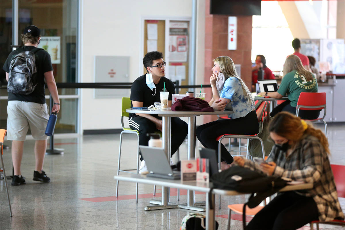 People inside of the Student Union at UNLV in Las Vegas, Friday, Sept. 4, 2020. (Erik Verduzco ...