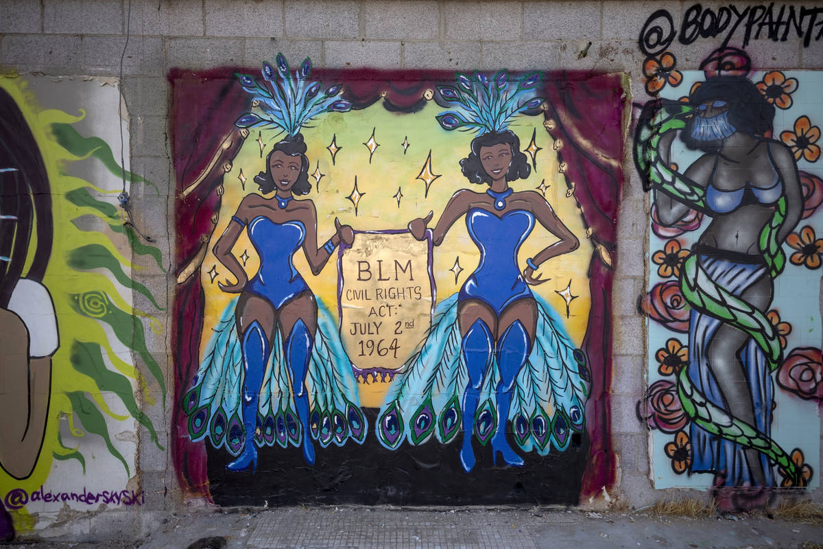 Lisa Dittrich and Aidan Belt created this mural near the Moulin Rouge lot in Las Vegas on Tuesd ...